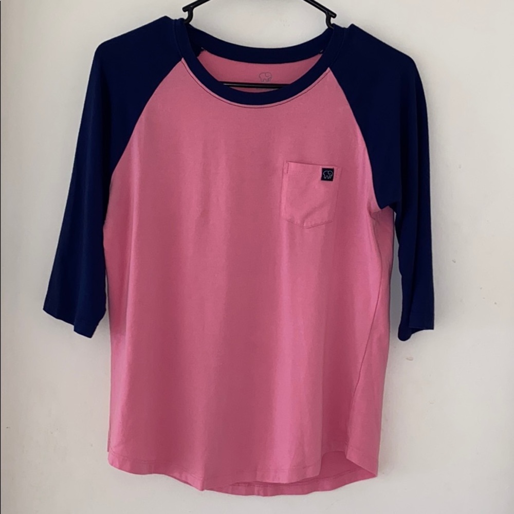 Ivory Ella Neon Pink with Navy Baseball Tee, Small